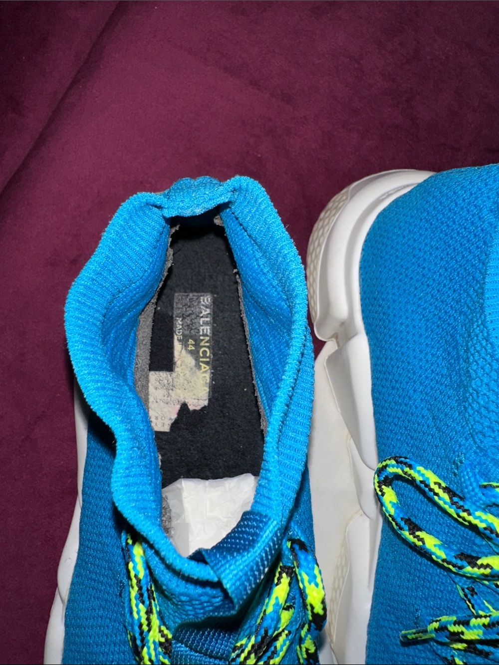 Balenciaga Turquoise Knit Speed Trainer Sneakers with Neon Laces - Picture 10 of 13